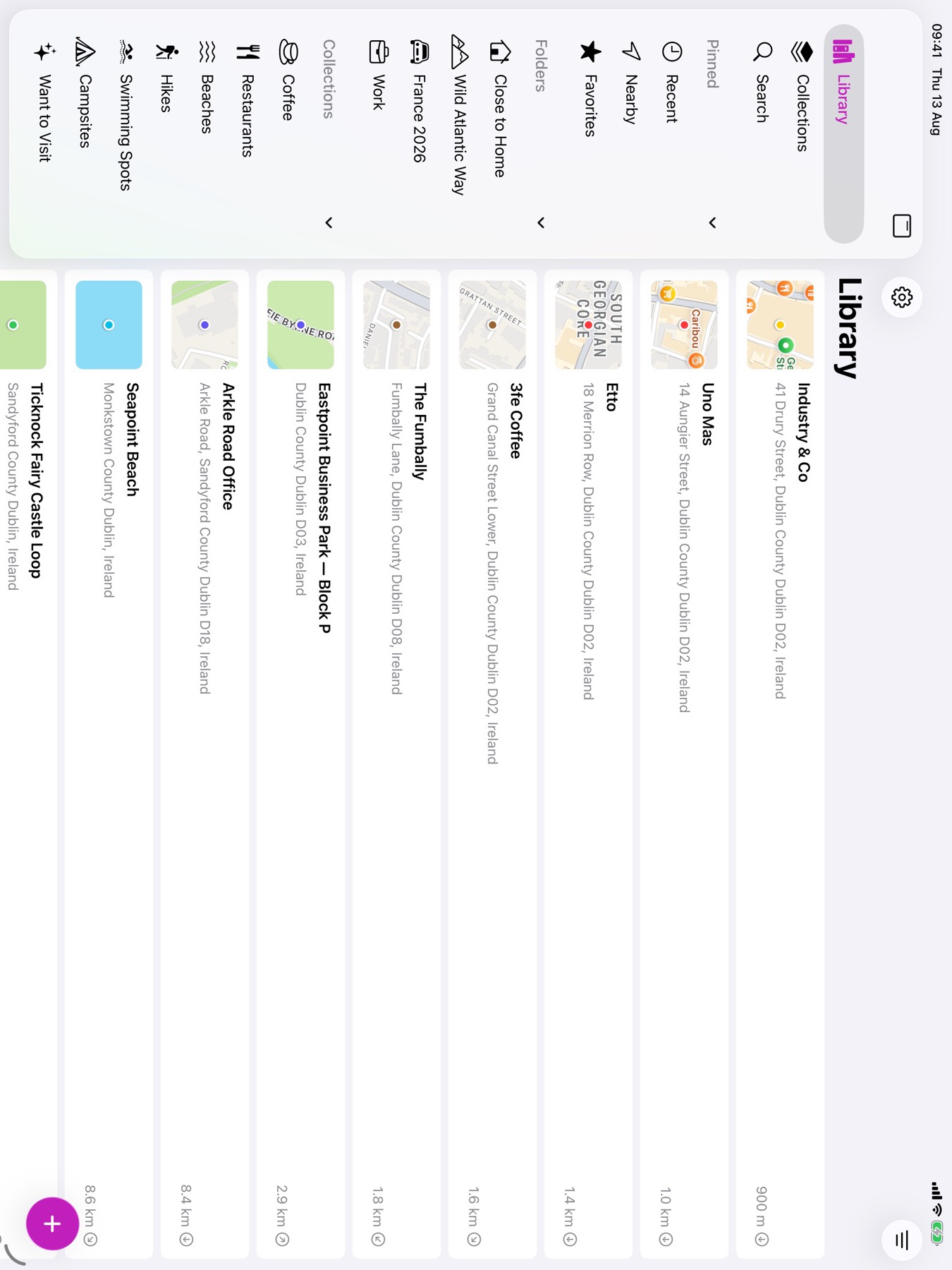 Rego on iPad with the sidebar showing folders, collections and pin colors